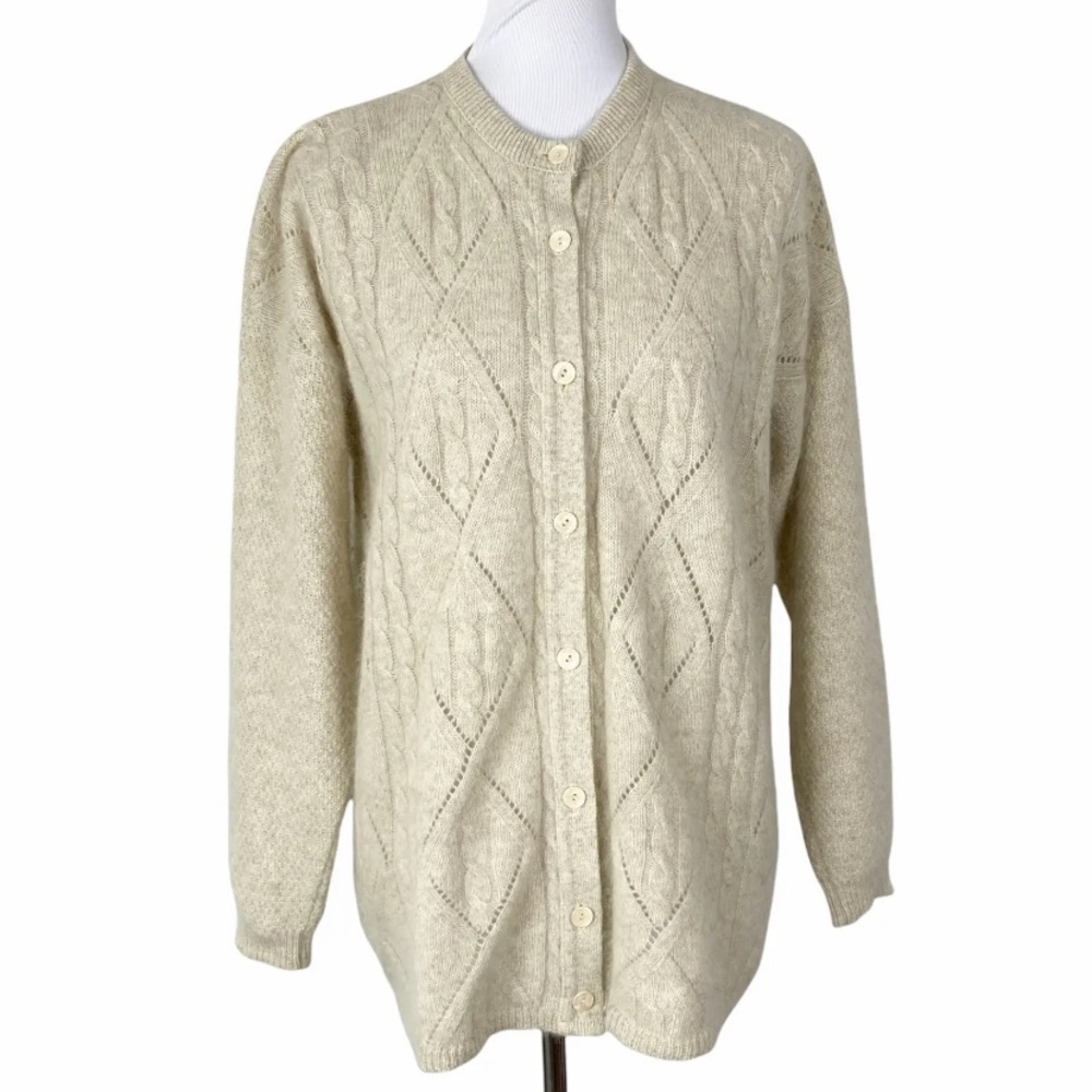 Woolcraft Angora Wool Trevira Sweater Pointelle Knit Oatmeal Sz M New Zealand